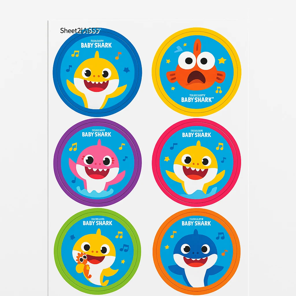 Baby Shark Stickers (24 stickers: 4 Sheets)